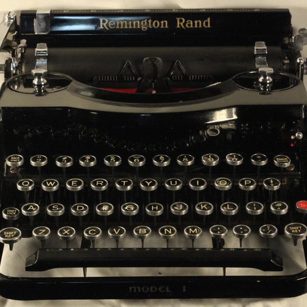 Remington Model 1 Vintage 1938 Working Manual Portable Typewriter Gorgeous Gloss Black Beauty Golden Graphics Creative Tool And Companion