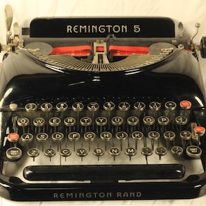 Remington Model 5 Streamline Vintage 1936 Working Manual Portable Typewriter Gorgeous Gleaming Gloss Black Creative Writer&#39;s Tool Elite Type