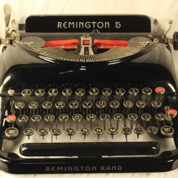 Remington Model 5 Streamline Vintage 1936 Working Manual Portable Typewriter Gorgeous Gleaming Gloss Black Creative Writer's Tool Elite Type