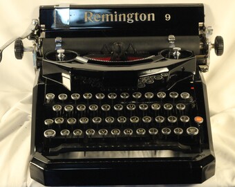 Remington Model 9 Vintage 1934 Working Manual Portable Typewriter GorgeousGleamingGloss Black Beauty GoldenGraphics Rare Creative Instrument