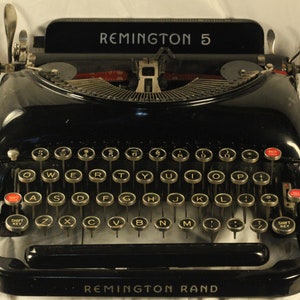 Remington Model 5 Streamline Vintage 1937 Working Manual Portable Typewriter Gorgeous Gleaming Gloss Black Creative Writer's Tool And Friend