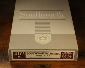 Vintage Typewriter Paper Southworth 402 E  Four Star Medium Weight 16# Cotton Fiber 25% Elegant Writer's Creative Paper 8.5 x 14 Full Ream