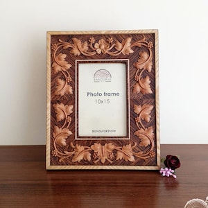 Carved wooden photo frame - Size 10x15 centimeters - Wooden Picture Frame - FREE SHIPING