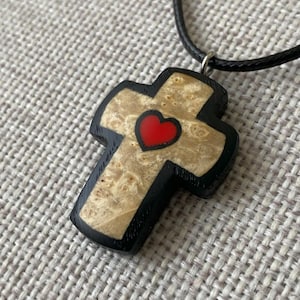 Handmade Wooden Cross Pendant with Epoxy Resin