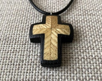 Wooden Cross Necklace | Handmade Wood Jewelry | Artistic Cross Pendant Gift for Him or Her
