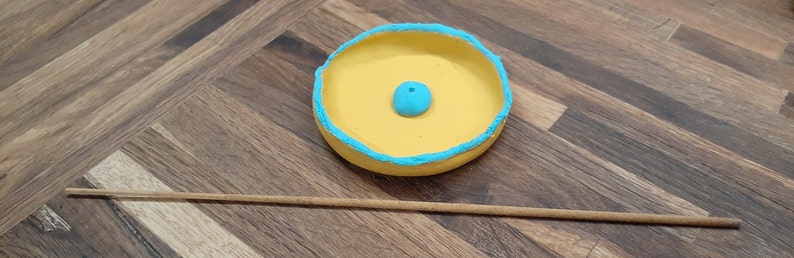 yellow /& blue clay incense holder dish