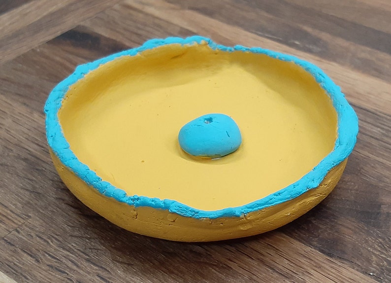 yellow /& blue clay incense holder dish