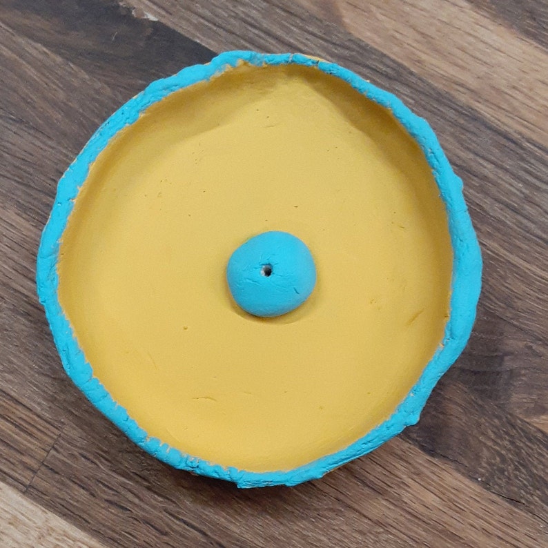 yellow /& blue clay incense holder dish