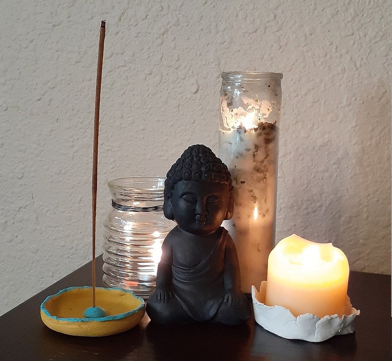 yellow /& blue clay incense holder dish