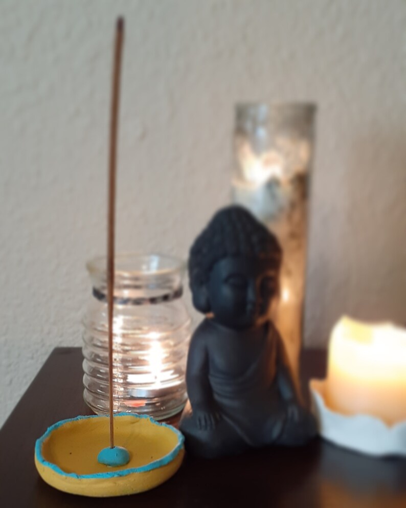 yellow /& blue clay incense holder dish