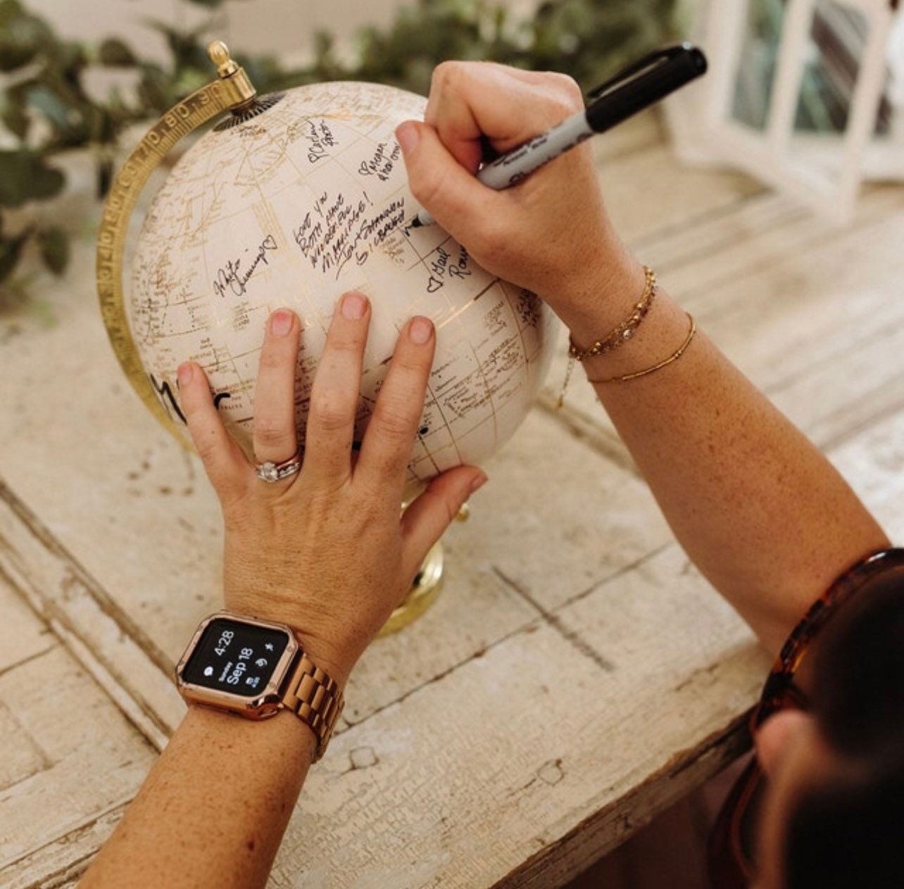 Hand Lettered Gold Globe