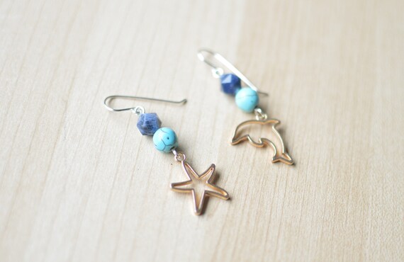 Dolphins Anchors & Starfish Womans Girls Sterling Silver Ocean Sea Earrings Set 