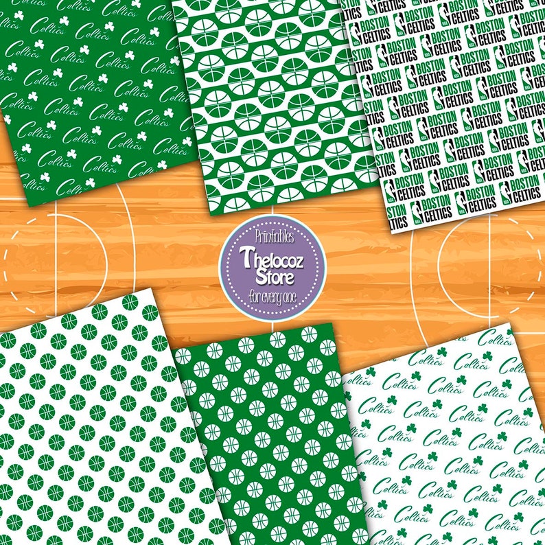 Boston Celtics digital paper Boston Celtics scrapbook Boston Etsy
