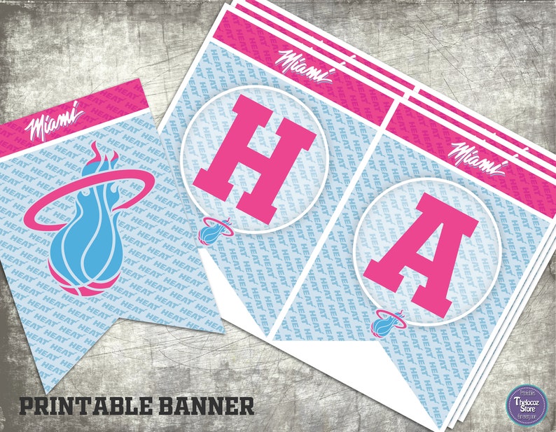 Miami Heat Printable Banner Alternative color. Miami Heat Happy birthday banner
