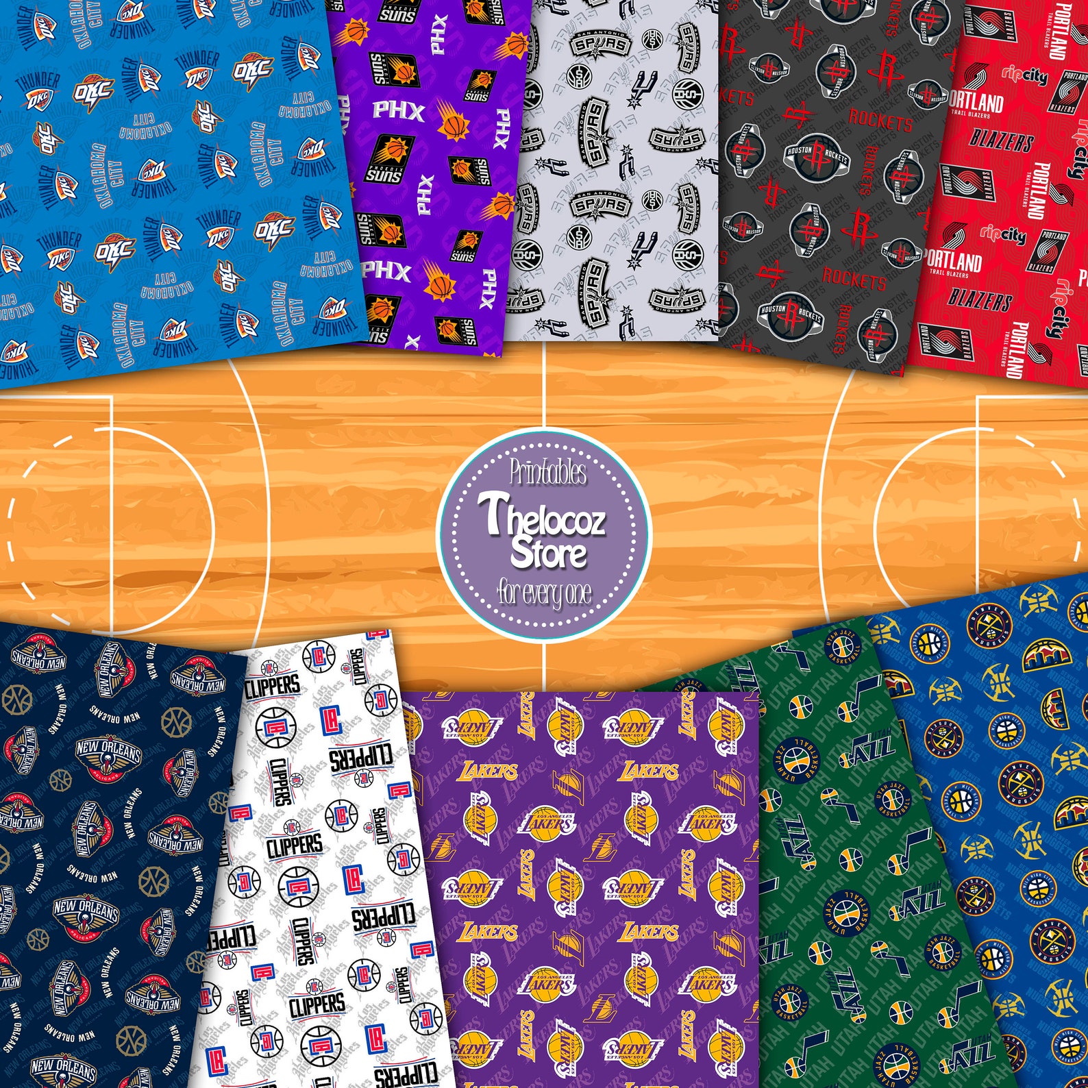 NBA digital paper scrapbook NBA pattern. 30 teams 30 x 30 | Etsy