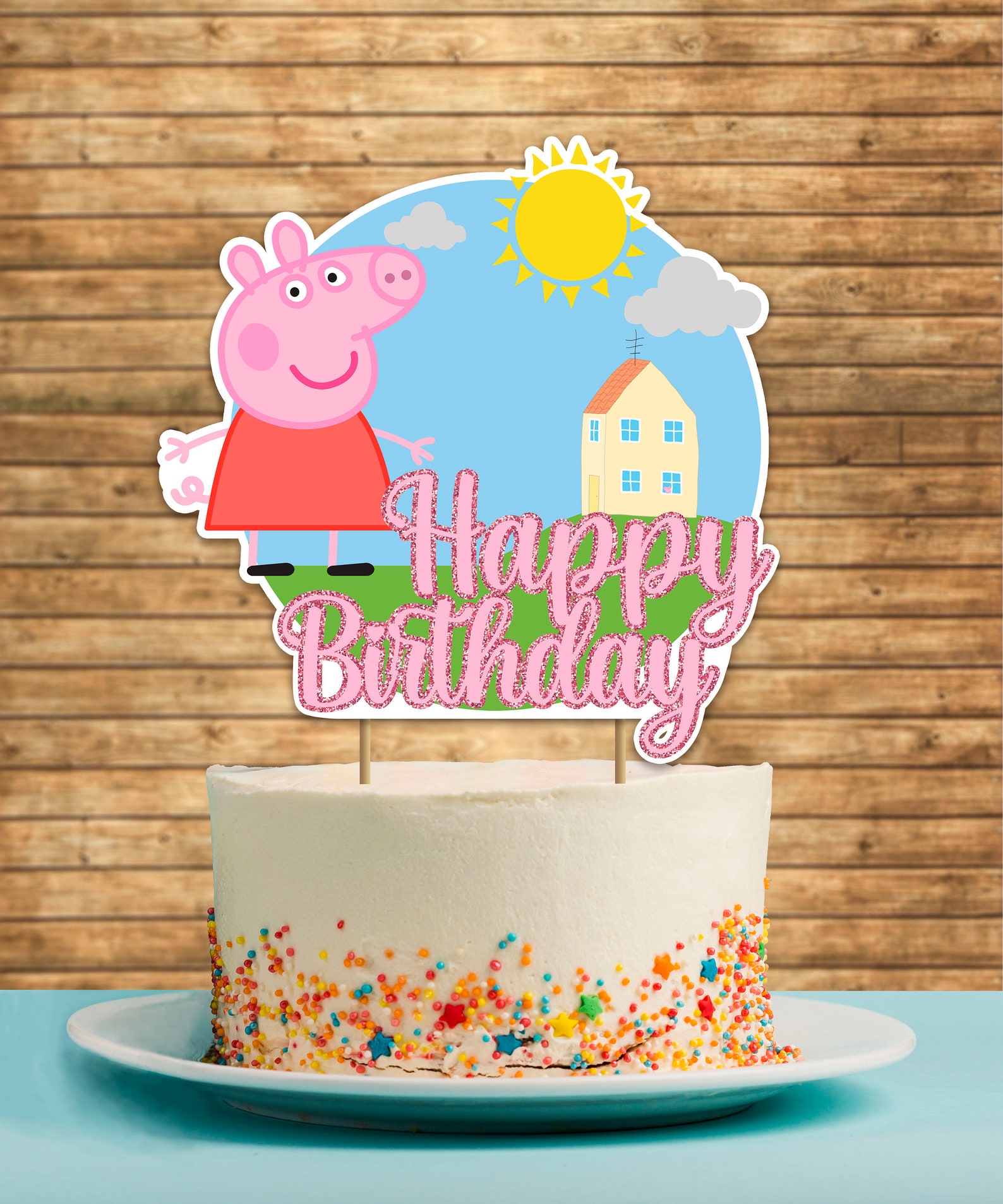 Peppa Pig printable Cake Topper Happy Birthday Etsy