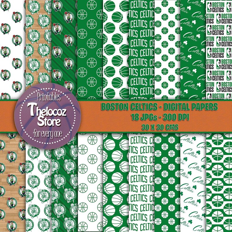 Boston Celtics digital paper Boston Celtics scrapbook Boston Etsy