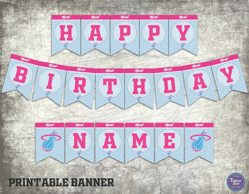 Miami Heat Printable Banner Alternative color. Miami Heat Happy birthday banner