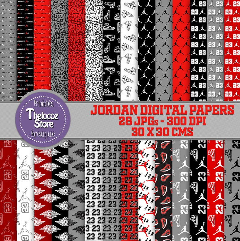 Air Jordan digital papers, Jordan scrapbook, Jordan patterns, Jordan digital paper - 30x30 cms 300 dpi 