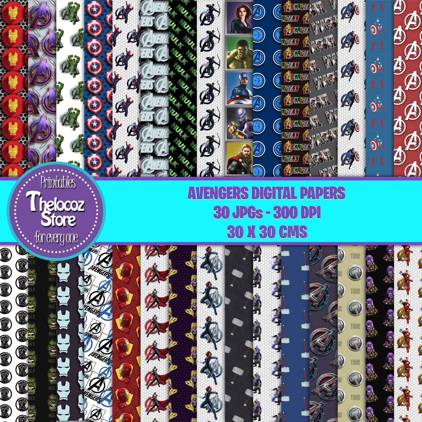 Avengers digital papers Avengers scrapbook Avengers Etsy