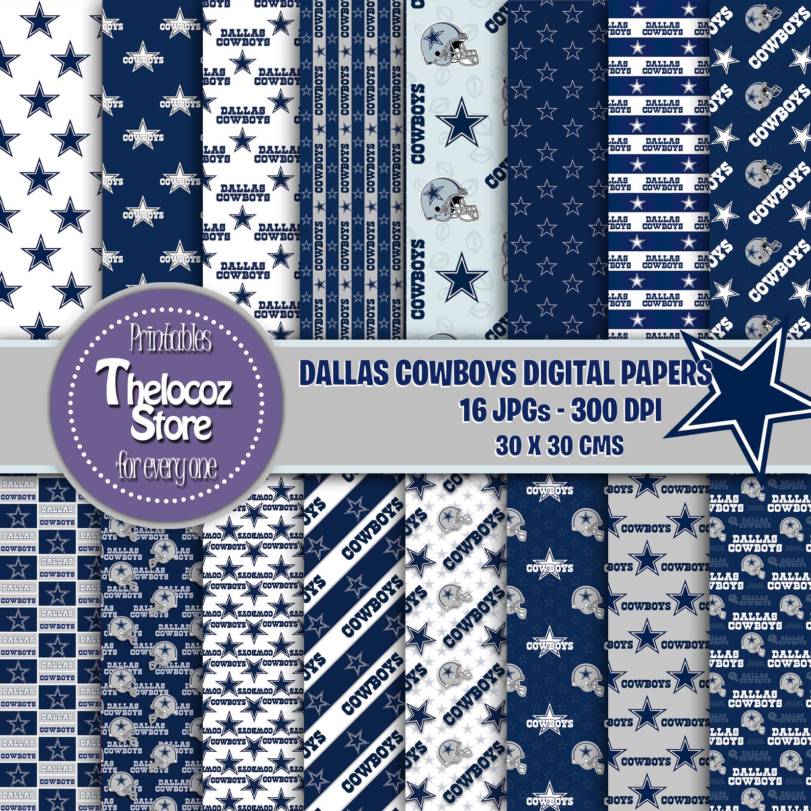 Dallas Cowboys digital papers NFL digital paper scrapbook Etsy