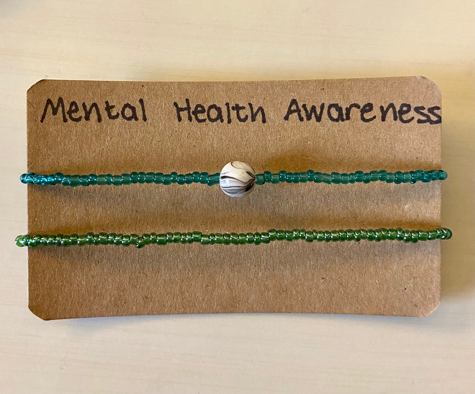 Green Mental Health Awareness Seed Bead Bracelets with One Etsy