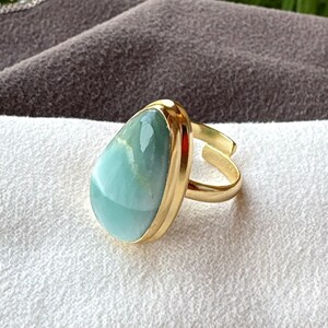 Hemimorphite Collate Setting Statement Ring, Natural Hemimorphite Gold Plated Handmade Adjustable Ring, Hemimorphite Ring, Gift For Her,