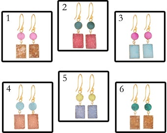Pendientes Druzy / Azúcar natural Druzy Gold galvanizado Arete de gota hecho a mano, joyería de cristal Druzy para mujeres Regalo para su pendiente Drusy