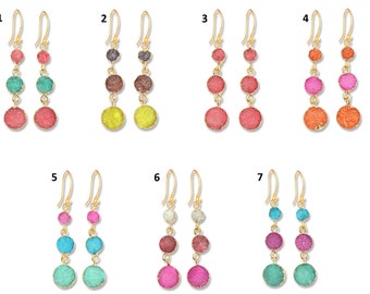 Pendientes de drusa con baño de oro: joyería de piedra natural
