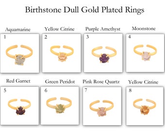 Raw Birthstone Ring: Natural Gemstone Dull Gold Plated Adjustable Brass Ring
