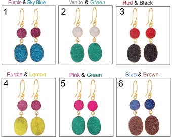 Pendientes Druzy de ágata Pendientes Drusy / Pendiente de gota hecho a mano natural de ágata Druzy Gold / Pendientes de declaración de cristal druso
