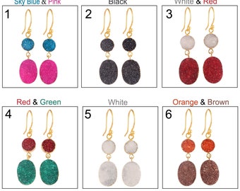 Pendientes Druzy de ágata Pendientes Druzy / Pendiente de gota hecho a mano natural de ágata Druzy Gold / Pendientes de declaración de cristal druso Joyería