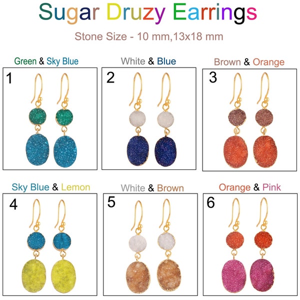 Agate Druzy Earrings | Natural Agate Druzy Gold Electroplated Handmade Drop Earring | Druzy Crystal Statement Earrings Jewelry Drusy Earring