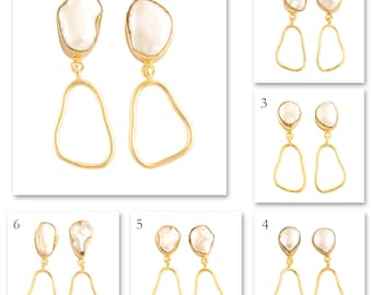 Baroque Pearl Dangle Earrings: Gold Plated Brass Studs