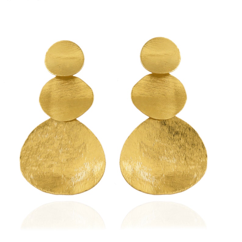 Oversized Gold Plated Earrings: Matte Finish Brass Statement Jewelry image 9