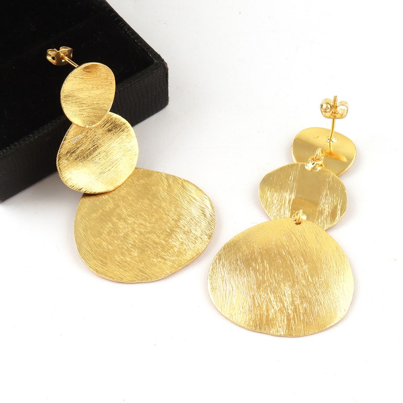 Oversized Gold Plated Earrings: Matte Finish Brass Statement Jewelry image 8
