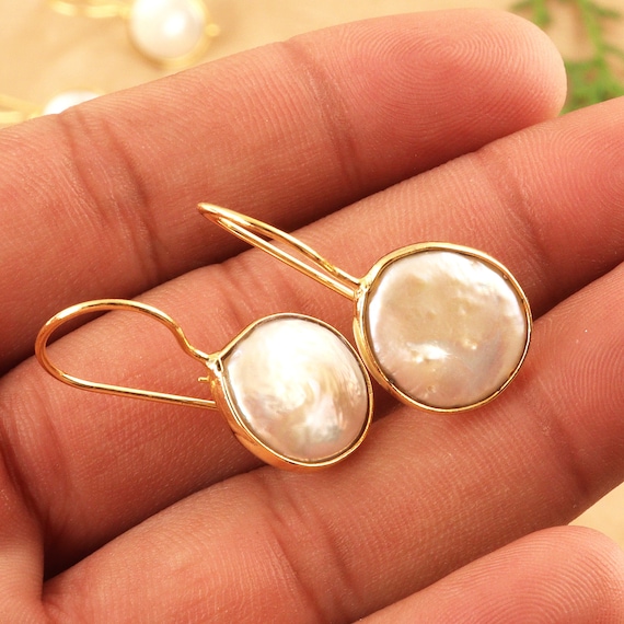Gold Plated Freshwater Pearl Earrings: Bezel Set Boho Jewelry - Etsy