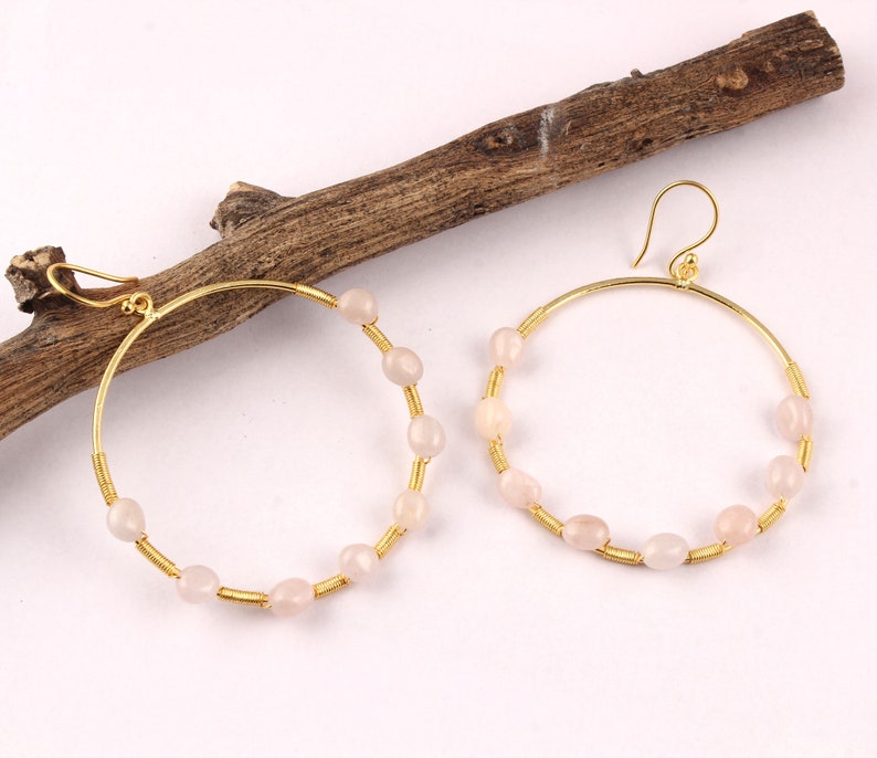 Freshwater Pearl Earrings Mothers day Gift Circle Earrings Natural Gemstone 24k Gold Plated Drop Dangle Earrings Wire Wrapped Earrings
