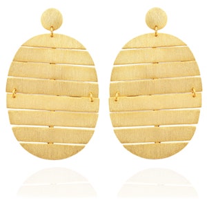 Oversized Gold Plated Earrings: Matte Finish Brass Statement Jewelry image 2