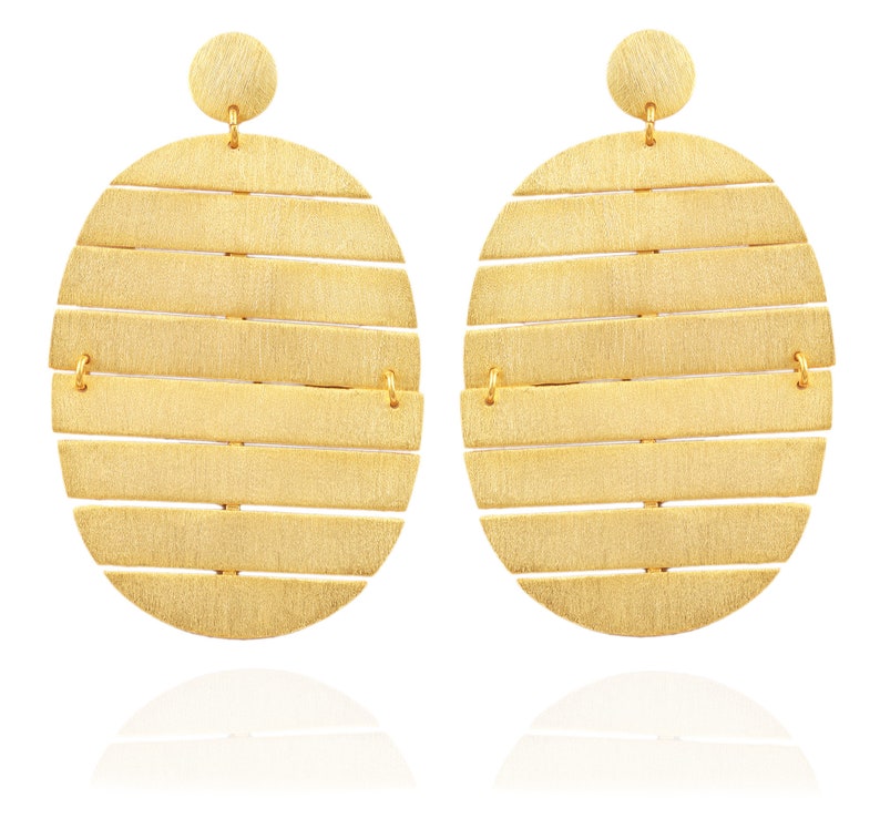 Oversized Gold Plated Earrings: Matte Finish Brass Statement Jewelry image 2