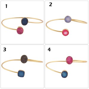 Druzy Armband Armreif | Offener Armreif | Sugar Druzy 24k Vergoldete Verstellbare Armreifen, Druzy Schmuck Armband Statement Armreif Geschenk für Frauen