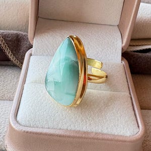 AAA+ Natural Hemimorphite, Gold Plated Handmade Adjustable Ring, Collate Setting Statement Ring, Hemimorphite Ring, Flash Gemstone,