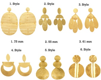Oversized Gold Plated Earrings: Matte Finish Brass Statement Jewelry