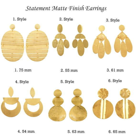 Oversized Gold Plated Earrings: Matte Finish Brass Statement Jewelry