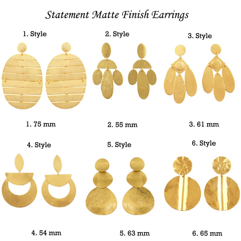 Oversized Gold Plated Earrings: Matte Finish Brass Statement Jewelry image 1