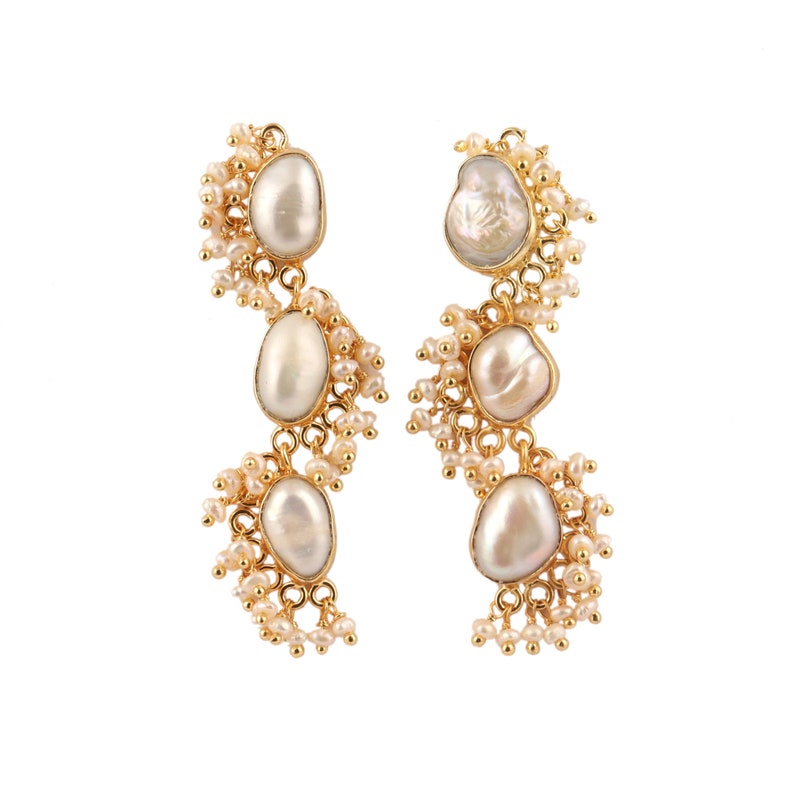 Freshwater Pearl Earring Baby Pearl Gold Plated Stud Dangle Handmade Earrings, Gift For Her Wedding Earrings Bridal Earrings Wedding jewelry image 1