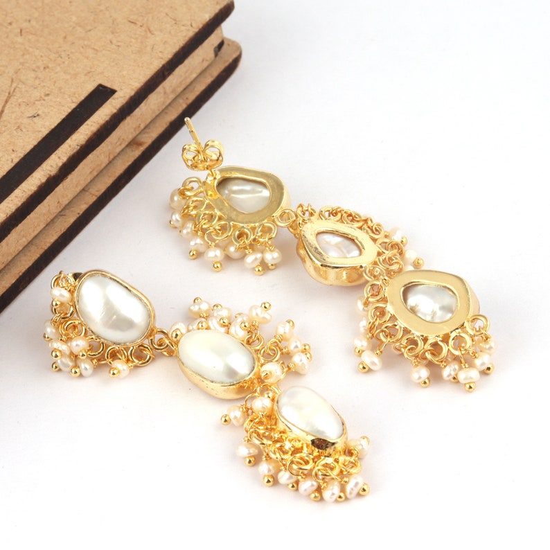 Freshwater Pearl Earring Baby Pearl Gold Plated Stud Dangle Handmade Earrings, Gift For Her Wedding Earrings Bridal Earrings Wedding jewelry image 9