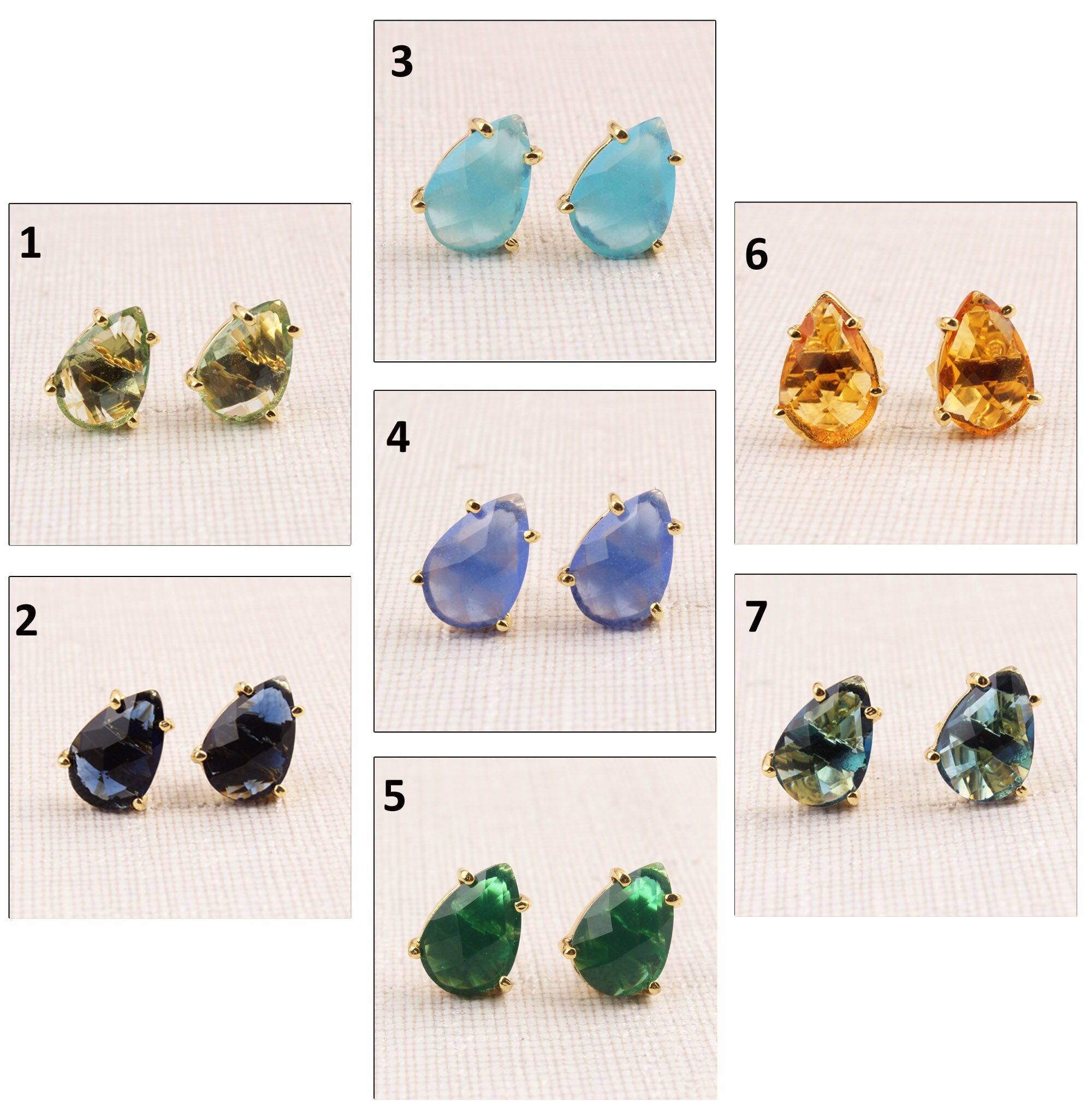 アイオライトクォーツスタッドイヤリング：ブルーカルセドニー