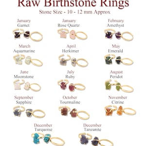 Raw Birthstone Ring, Natural Raw Gemstone Gold Plated Adjustable Ring, Rough Birthstone Ring Minimalist Choose Your Birthstone, Raw Gemstone
