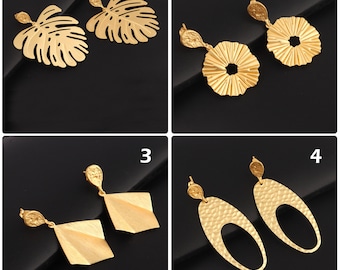 Matte Gold Plated Dangle Earrings: Vintage Brass Leaf Studs